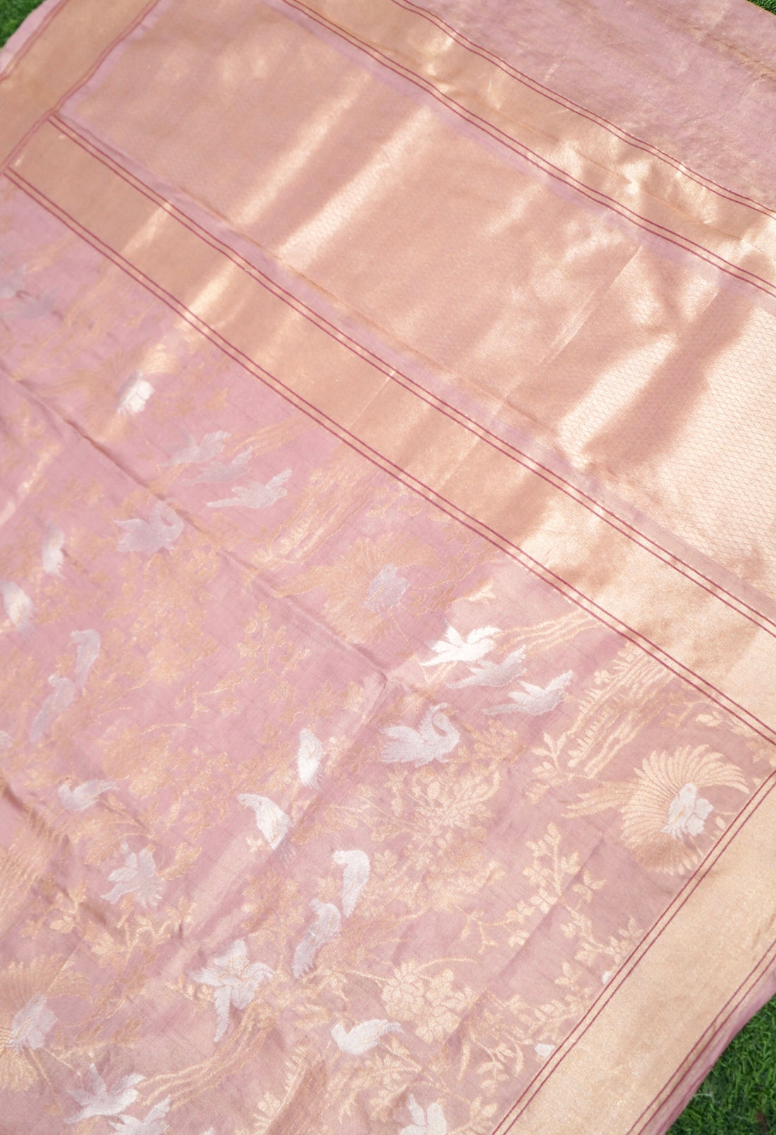 Banarasi Katan Tissue Handwoven Saree in Dusty Rose | Bulbul - Khinkhwab