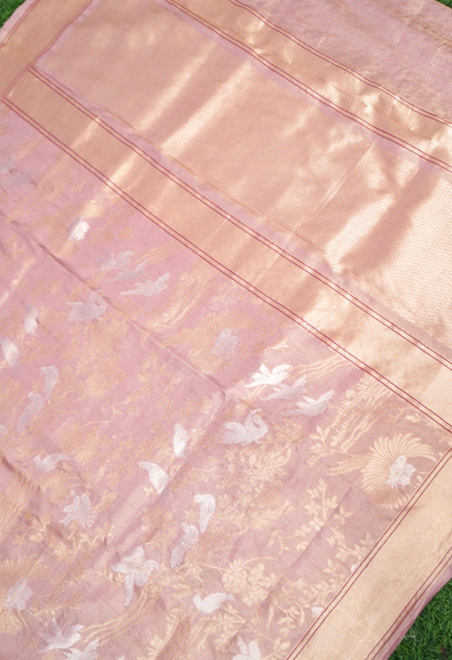 Banarasi Katan Tissue Handwoven Saree in Dusty Rose | Bulbul - Khinkhwab