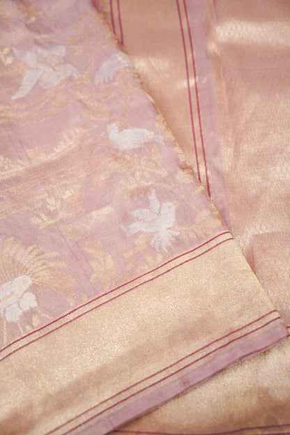 Banarasi Katan Tissue Handwoven Saree in Dusty Rose | Bulbul - Khinkhwab