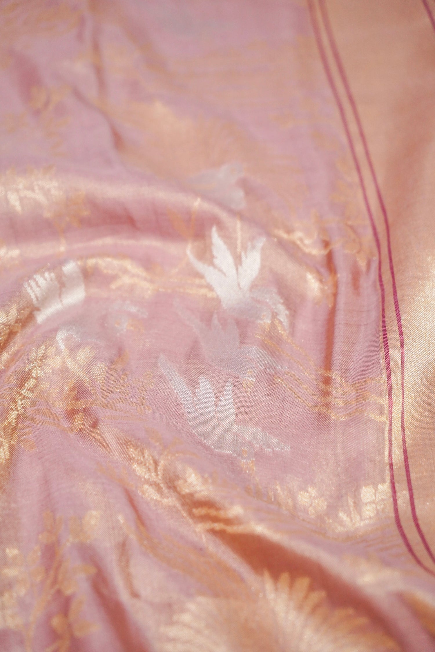 Banarasi Katan Tissue Handwoven Saree in Dusty Rose | Bulbul - Khinkhwab