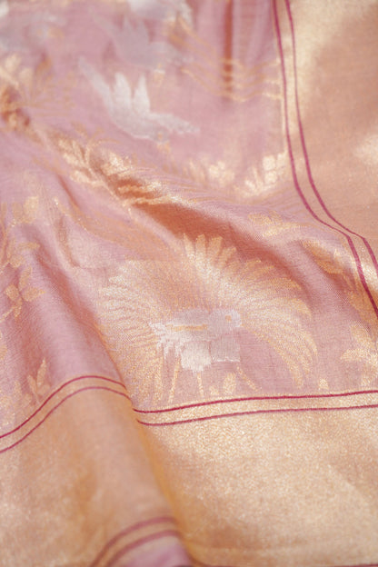 Banarasi Katan Tissue Handwoven Saree in Dusty Rose | Bulbul - Khinkhwab