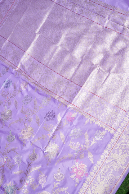Banarasi Katan Silk Kadwa Jangla Handwoven Saree in Lilac Purple - Khinkhwab