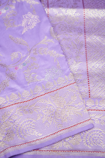 Banarasi Katan Silk Kadwa Jangla Handwoven Saree in Lilac Purple - Khinkhwab