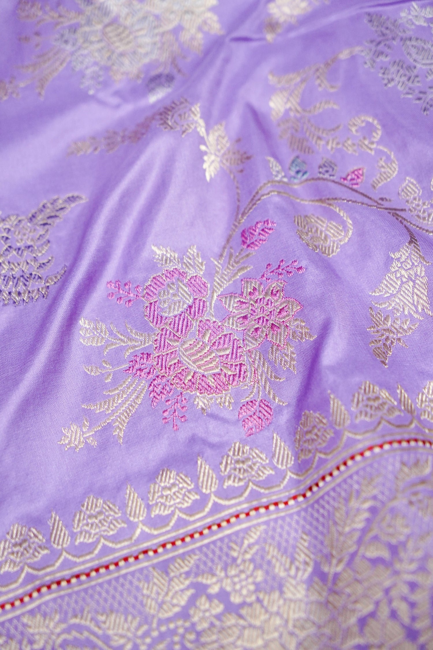 Banarasi Katan Silk Kadwa Jangla Handwoven Saree in Lilac Purple - Khinkhwab