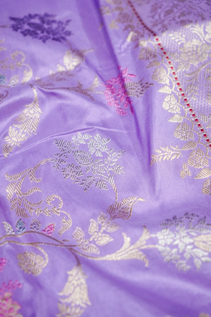 Banarasi Katan Silk Kadwa Jangla Handwoven Saree in Lilac Purple - Khinkhwab