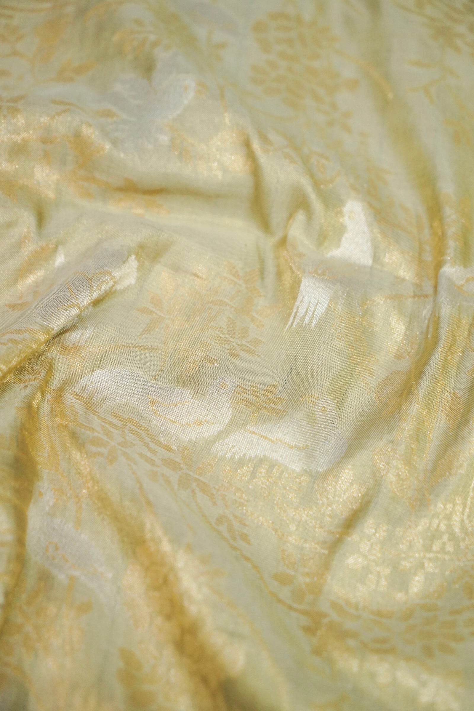 Banarasi Katan Tissue Handwoven Saree in Sage Green | Bulbul - Khinkhwab