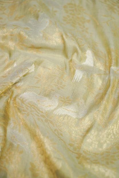 Banarasi Katan Tissue Handwoven Saree in Sage Green | Bulbul - Khinkhwab