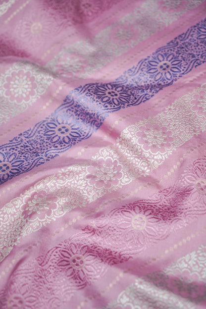 Banarasi Katan Silk Ektara Rangkat Jangla Handwoven Saree in Lilac Purple - Khinkhwab