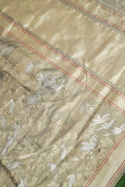 Banarasi Katan Silk Handwoven Saree in Pale Gold | Bulbul - Khinkhwab