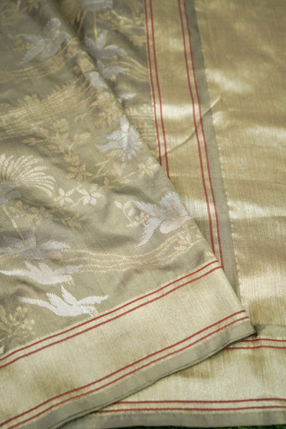 Banarasi Katan Silk Handwoven Saree in Pale Gold | Bulbul - Khinkhwab