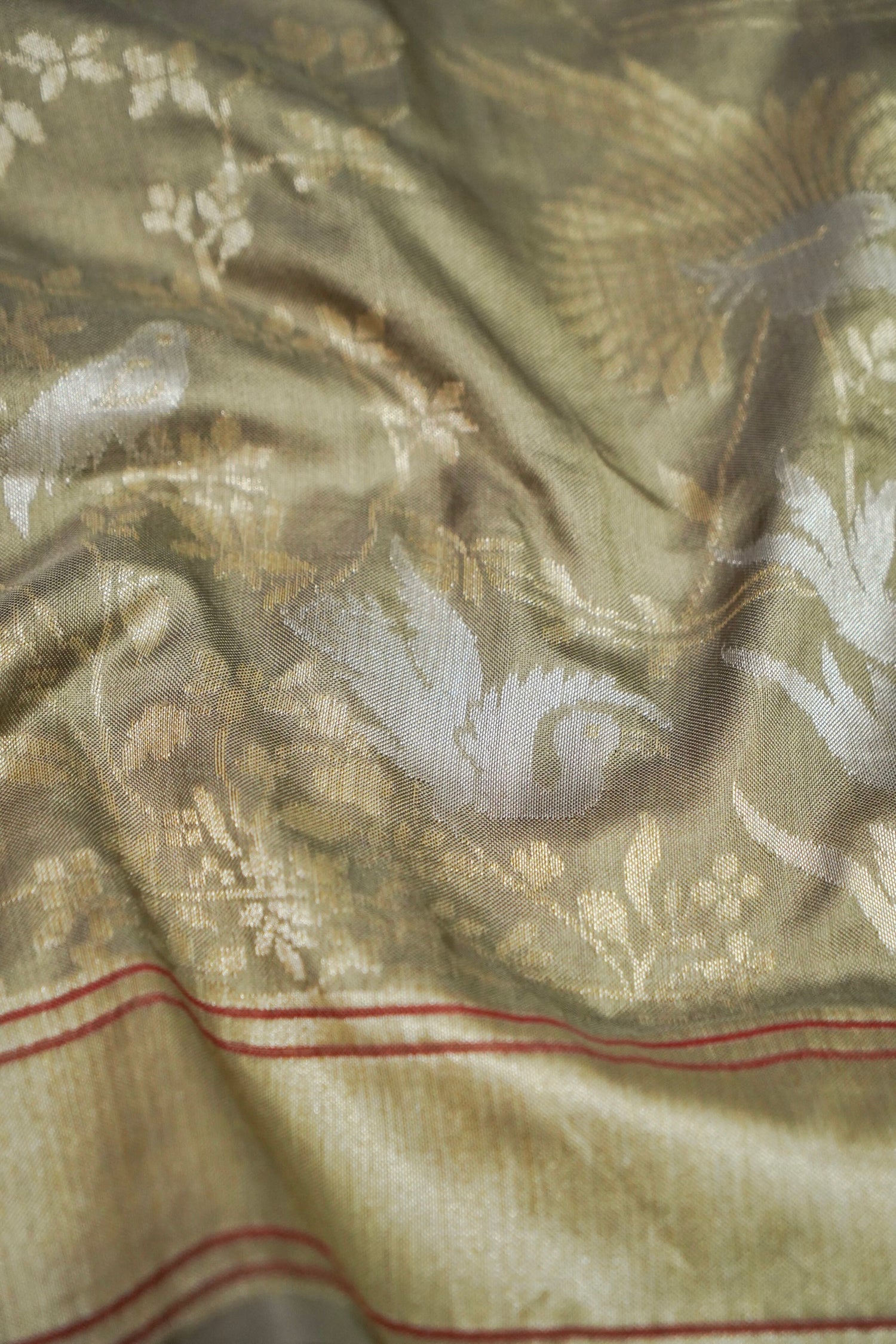 Banarasi Katan Silk Handwoven Saree in Pale Gold | Bulbul - Khinkhwab
