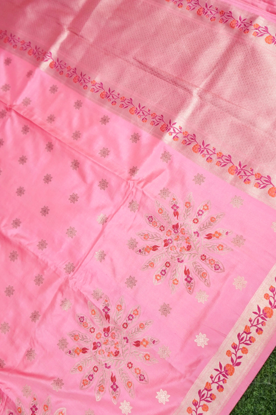 Banarasi Katan Silk Ektara Meenakari Handwoven Saree in Rose Pink - Khinkhwab