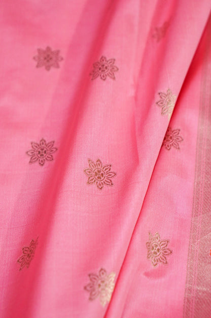 Banarasi Katan Silk Ektara Meenakari Handwoven Saree in Rose Pink - Khinkhwab