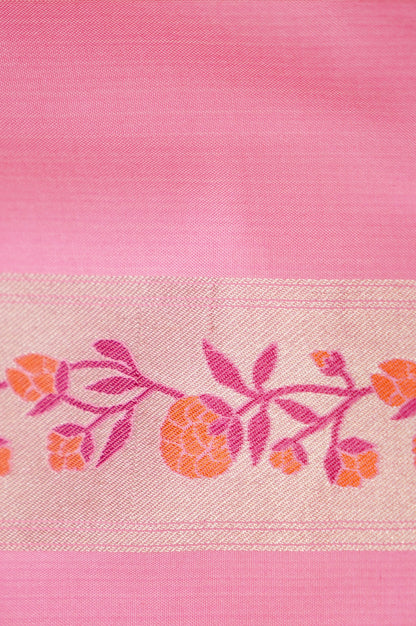Banarasi Katan Silk Ektara Meenakari Handwoven Saree in Rose Pink - Khinkhwab