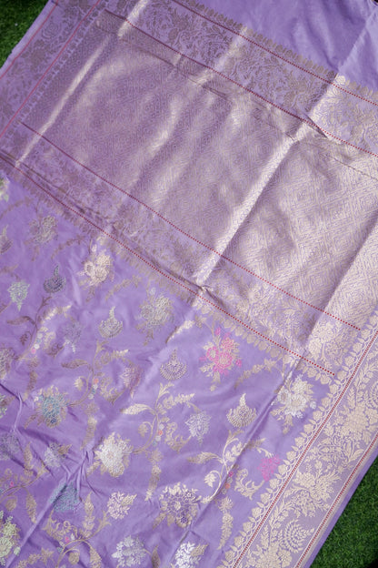 Banarasi Katan Silk Kadwa Jangla Handwoven Saree in Lavender Purple - Khinkhwab