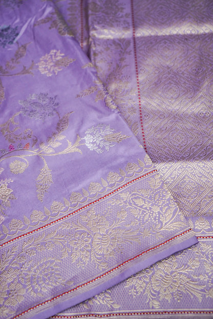 Banarasi Katan Silk Kadwa Jangla Handwoven Saree in Lavender Purple - Khinkhwab