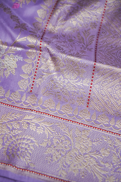 Banarasi Katan Silk Kadwa Jangla Handwoven Saree in Lavender Purple - Khinkhwab