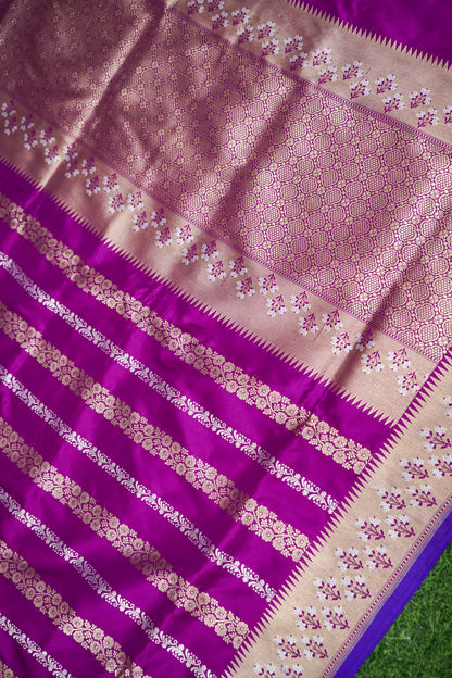 Banarasi Katan Silk Cutwork Handwoven Saree in Magenta Purple - Khinkhwab