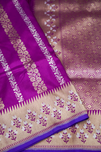Banarasi Katan Silk Cutwork Handwoven Saree in Magenta Purple - Khinkhwab