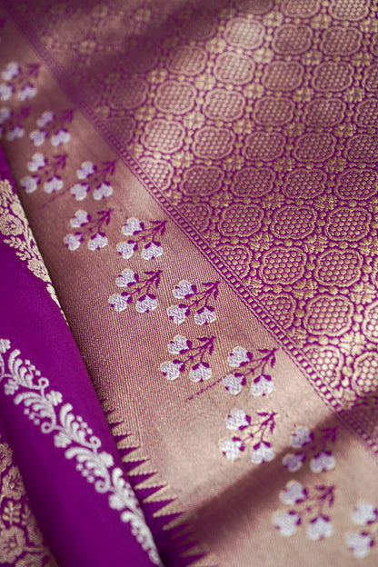 Banarasi Katan Silk Cutwork Handwoven Saree in Magenta Purple - Khinkhwab