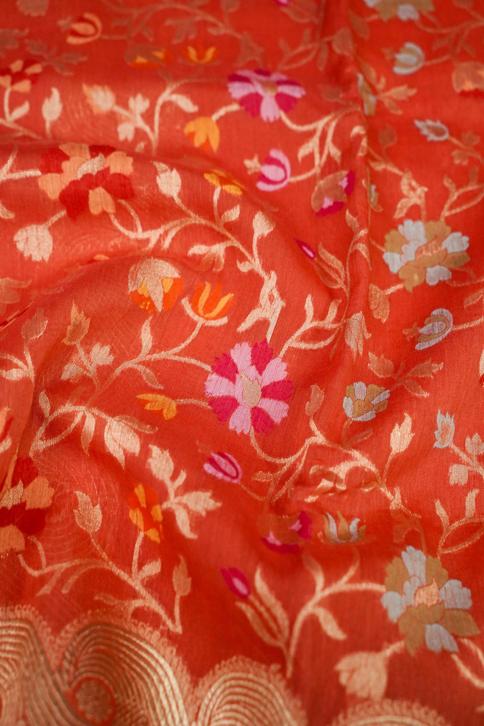 Banarasi Kora Silk Ektara Kadwa Meenakari Handwoven Saree in Rust Orange - Khinkhwab