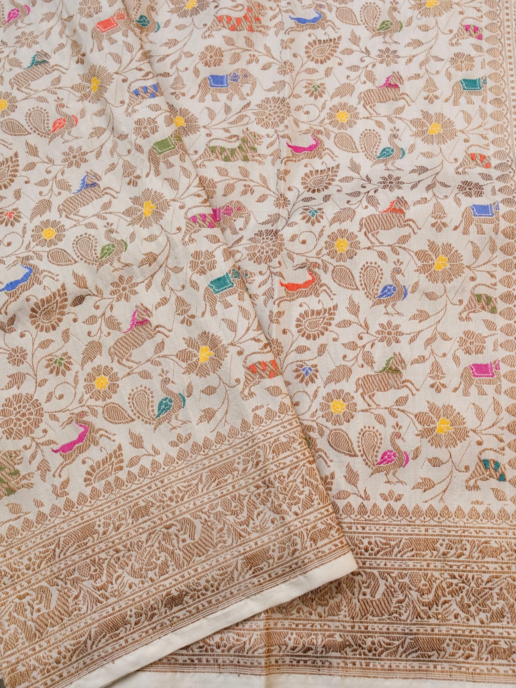 Handloom Banarasi Katan Silk Kadwa Shikargah Dupatta with Antique Zari