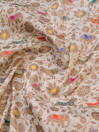 Handloom Banarasi Katan Silk Kadwa Shikargah Dupatta with Antique Zari