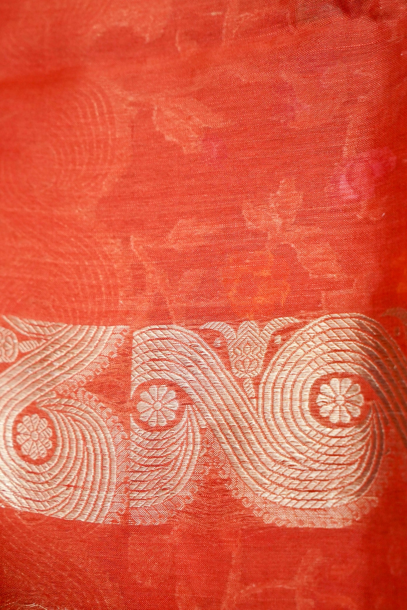 Banarasi Kora Silk Ektara Kadwa Meenakari Handwoven Saree in Rust Orange - Khinkhwab