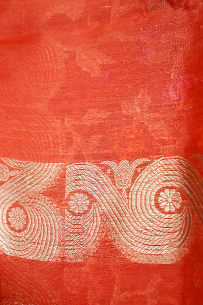 Banarasi Kora Silk Ektara Kadwa Meenakari Handwoven Saree in Rust Orange - Khinkhwab