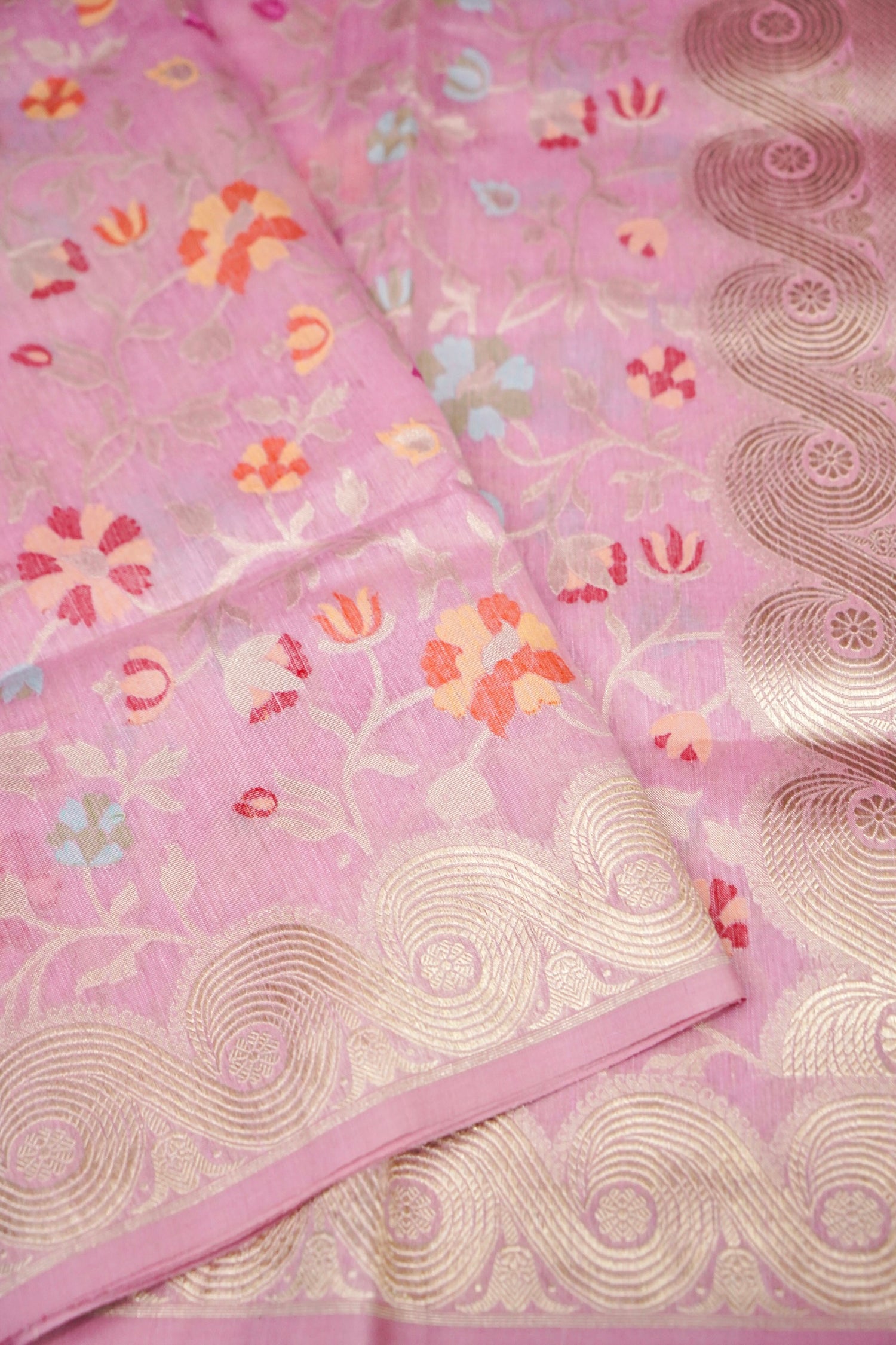 Banarasi Kora Silk Ektara Kadwa Meenakari Handwoven Saree in Rose Pink - Khinkhwab