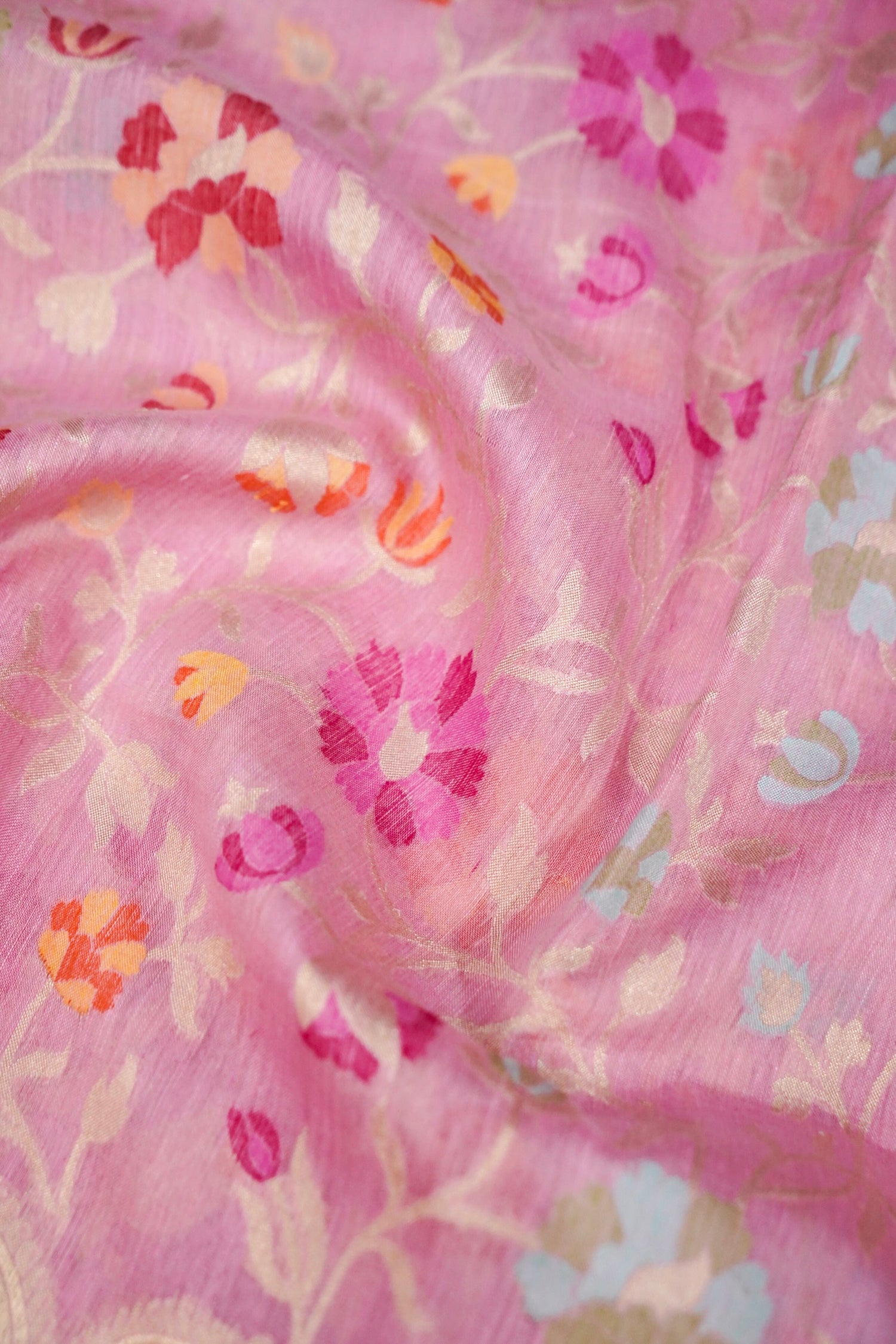 Banarasi Kora Silk Ektara Kadwa Meenakari Handwoven Saree in Rose Pink - Khinkhwab