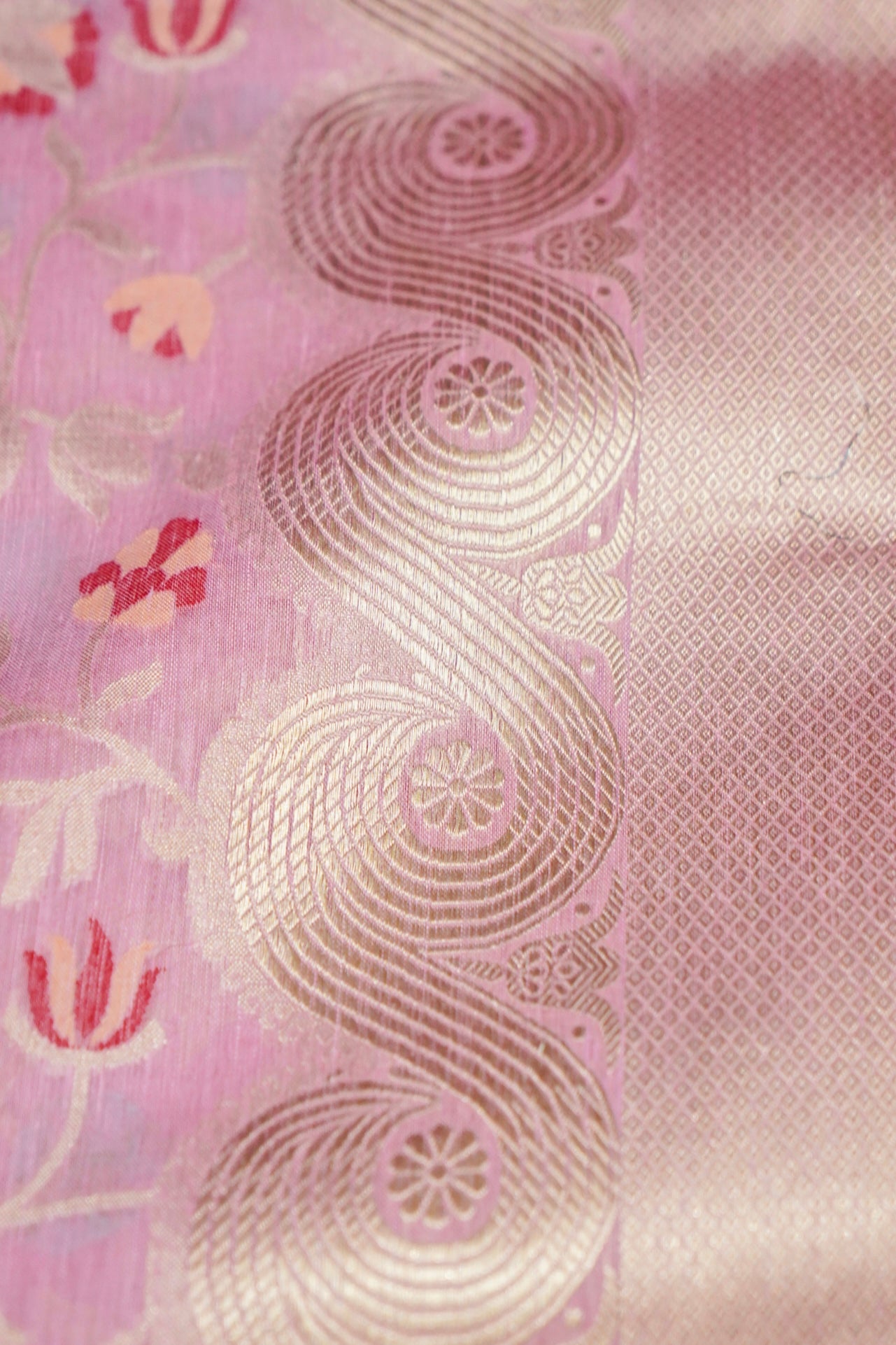 Banarasi Kora Silk Ektara Kadwa Meenakari Handwoven Saree in Rose Pink - Khinkhwab