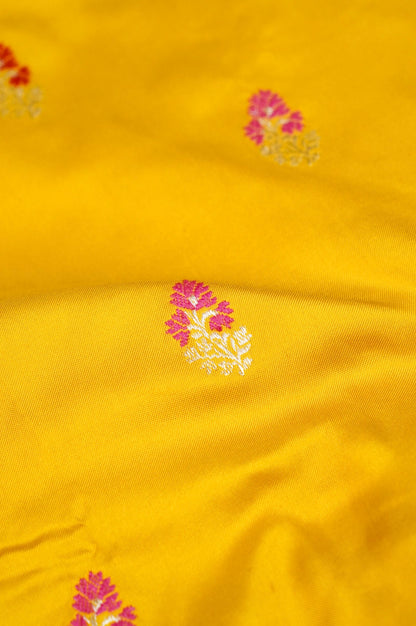 Banarasi Katan Silk Ektara Malti Buti Handwoven Saree in Haldi Yellow - Khinkhwab