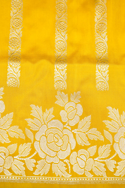 Banarasi Katan Silk Ektara Malti Buti Handwoven Saree in Haldi Yellow - Khinkhwab