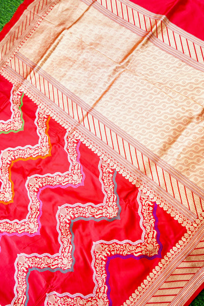 Handwoven Banarasi Silk Kadwa Zig Zag Saree