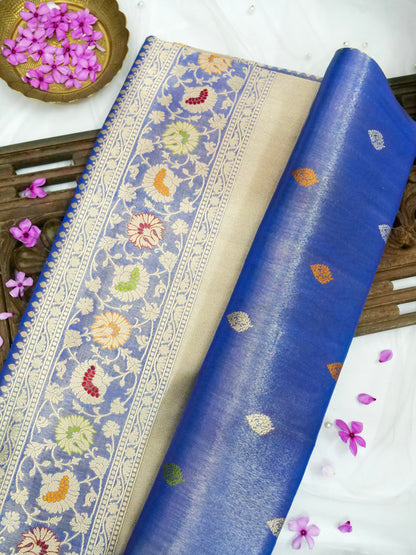 Banarasi Pure Silk Tissue Kadwa Handloom Saree in Periwinkle - Khinkhwab