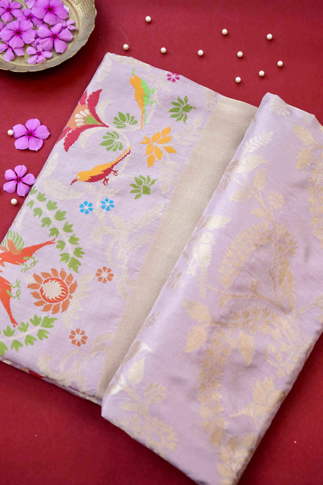 Banarasi Katan Silk Kadwa Figure Handloom Saree in Lavender - Khinkhwab