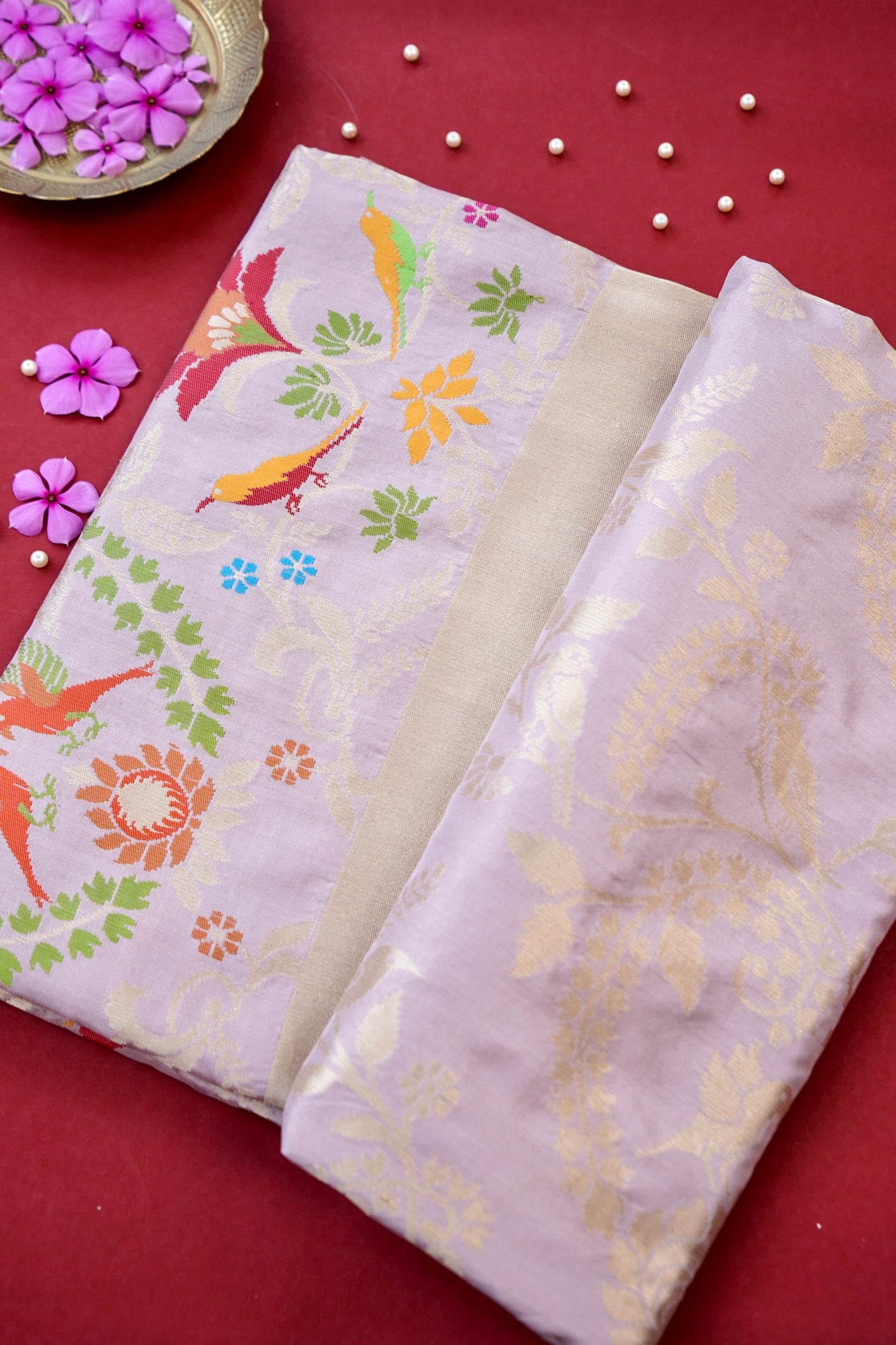 Banarasi Katan Silk Kadwa Figure Handloom Saree in Lavender - Khinkhwab