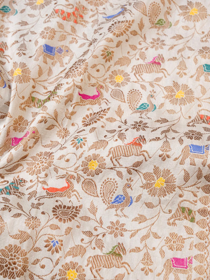 Handloom Banarasi Katan Silk Kadwa Shikargah Dupatta with Antique Zari