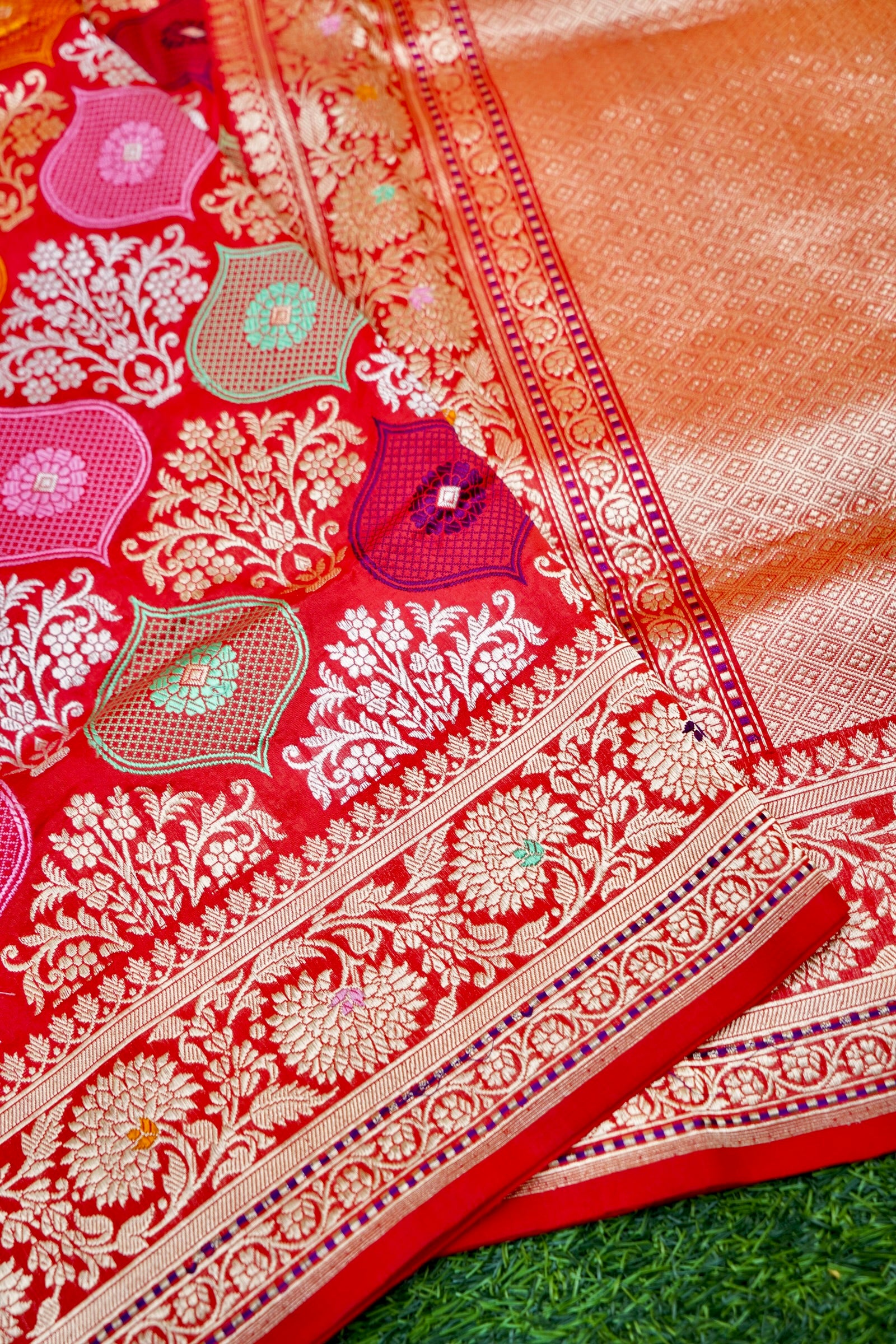 Banarasi Katan Silk Kadwa Meenakari Handloom Saree | Red