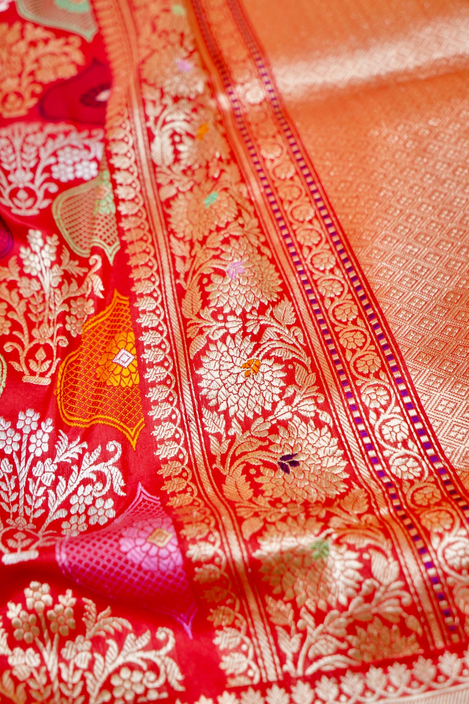 Banarasi Katan Silk Kadwa Meenakari Handloom Saree | Red