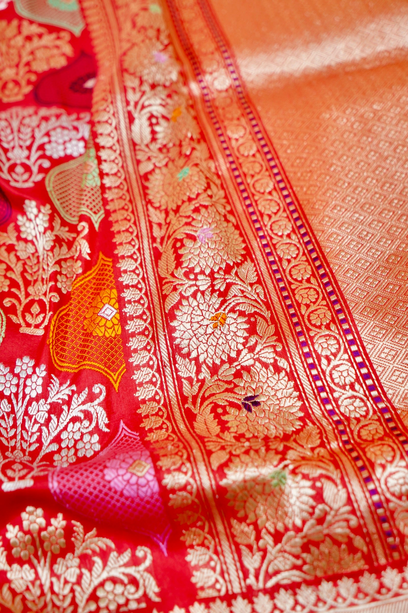 Banarasi Katan Silk Kadwa Meenakari Handloom Saree | Red