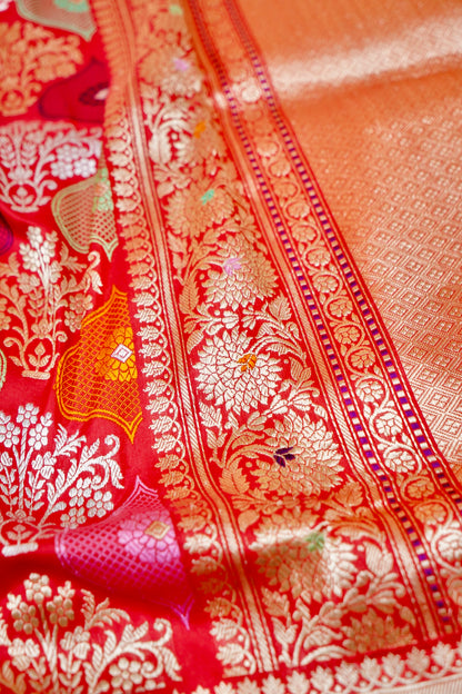 Banarasi Katan Silk Kadwa Meenakari Handloom Saree | Red
