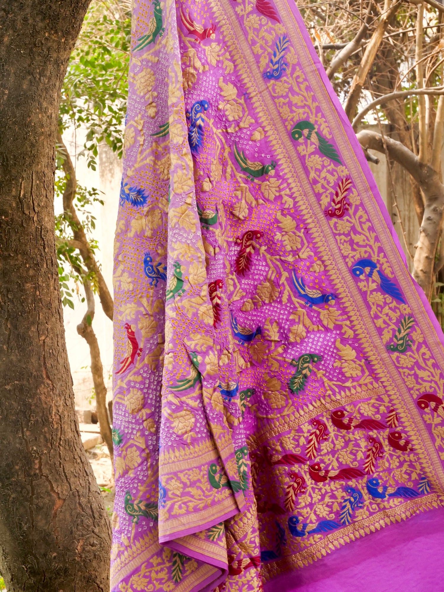Banarasi Georgette Bandhani Birds Dupatta - Khinkhwab