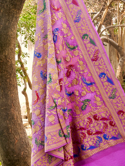 Banarasi Georgette Bandhani Birds Dupatta - Khinkhwab