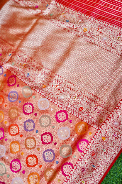 Banarasi Katan Silk Kadwa Tanchoi Handloom Saree | Red - Khinkhwab