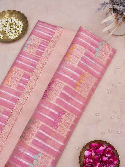 Banarasi Organza Kadwa Handwoven Saree in Dusty Pink