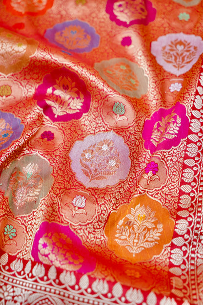 Banarasi Katan Silk Kadwa Tanchoi Handloom Saree | Red - Khinkhwab