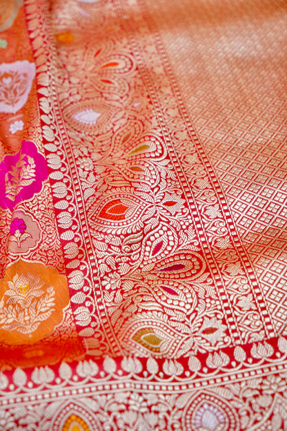 Banarasi Katan Silk Kadwa Tanchoi Handloom Saree | Red - Khinkhwab
