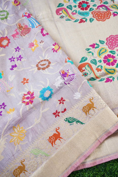 Banarasi Katan Silk Kadwa Figure Handloom Saree in Lavender - Khinkhwab